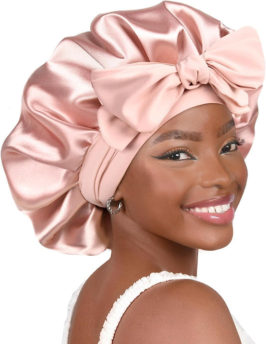 YANIBEST Silk Bonnet for Sleeping Women Satin Bonnet Double Layer Satin Lined Hair Bonnet with Tie Band Curly Hair
