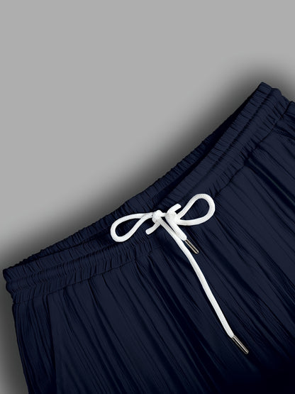 2-Piece Men's Summer Striped Polyester Suit, Short Sleeve Stand Collar Shirt and Drawstring Pants, Non-Stretch Fabric, Suitable for Casual Wear and Beach Vacation, Solid Color