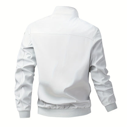 Տղամարդու առօրյա արքայական կապույտ բոմբեր բաճկոն՝ լիքը կայծակաճարմանդով, ազատ չափսերով, պոլիեսթերային, կանգնած օձիքով, երկար թևքերով, թեթև և դիմացկուն՝ գարնան և աշնան համար, առօրյա վերնազգեստ | երիզավոր թևքեր | դիմացկուն վերնազգեստ