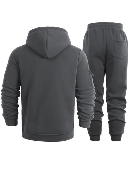 2 հատ տղամարդու միագույն երկարաթև սվիտեր և մարզաշապիկ գլխարկով, հարմար է գարնանային, աշնանային և ձմեռային սպորտաձևերի համար։