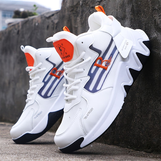 Breathable Men's Running Shoes with Anti-Slip EVA Sole, Lightweight Low-Top Sneakers for Casual Wear and Light Exercise, White with Orange Accents, Comfortable Fabric Upper and Durable PVC Insole, Versatile Sneakers   Stylish