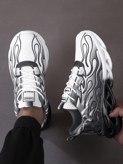 Նորաձև սև-սպիտակ գրադիենտային սպորտային կոշիկներ՝ շնչող ցանցով, հաստ ներբանով՝ հասակը մեծացնելու համար, նորաձև սպորտային, առօրյա վազքի կոշիկներ՝ բոցավառ դիզայնով, իդեալական ուսանողների համար՝ առօրյա հագուստով, բարձրակրունկ սպորտային կոշիկներ