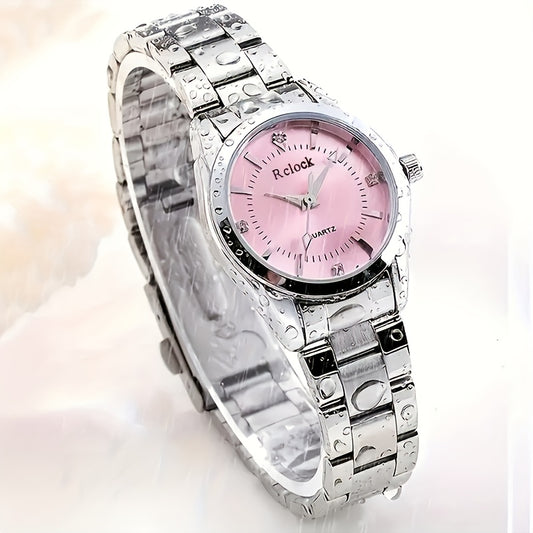 1pc Fashionable Women's Quartz Watch, Round Analog Display, Shock-Resistant Alloy Case & Band, Non, Button Battery - Elegant Timepiece